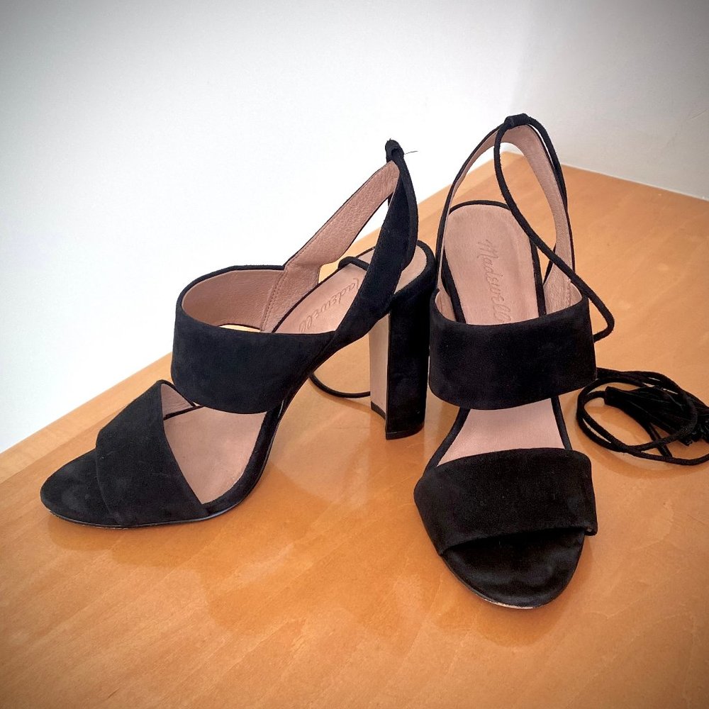 Madewell Black Suede Octavia Tassel-Tie Sandal, 8M - Picture 3 of 14